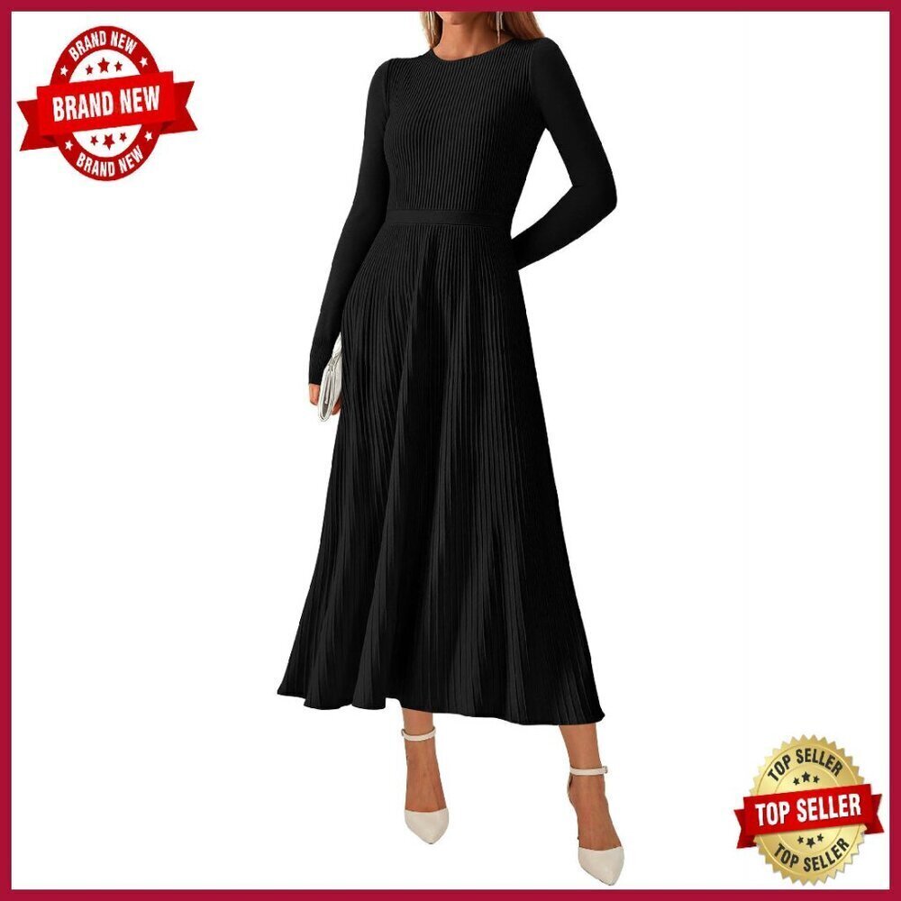 Ribbed Knit Sweater Dress Long Sleeve Slimming Maxi A-Line Winter